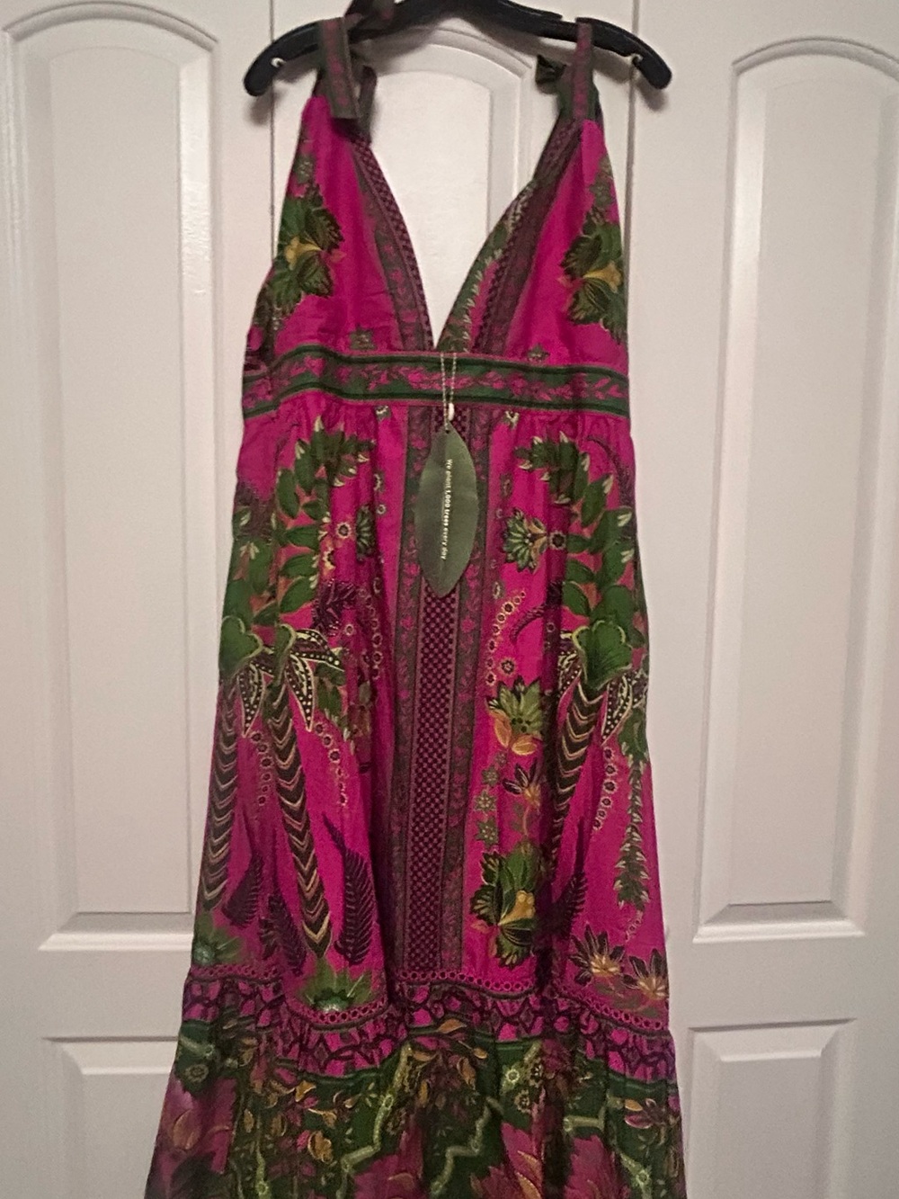 FARM Rio Pink Floral Halter Maxi Dress with Green Accents - Picture 2 of 6